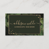 緑の金ゴールド葉植物モダンの葉 名刺 (正面)