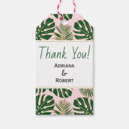緑の金ゴールド葉熱帯のピンク結婚の感謝 ギフトタグ