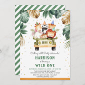 緑の金ゴールド野生の1匹のサファリ動物が1日 招待状 (正面/裏面)