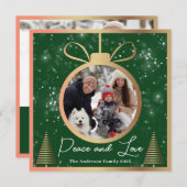 緑の金ゴールド雪クリスマスオーナメント2写真 シーズンカード (正面/裏面)