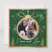 緑の金ゴールド雪クリスマスオーナメント2写真 シーズンカード (正面)