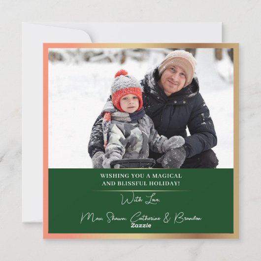 緑の金ゴールド雪クリスマスオーナメント2写真 シーズンカード (裏面)