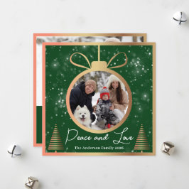 緑の金ゴールド雪クリスマスオーナメント2写真 シーズンカード