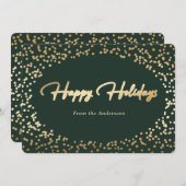 緑の金ゴールド雪書道休日カード シーズンカード (正面/裏面)