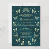 緑の金ゴールド15誕生日ティアラバタフライミンス 招待状 (正面)