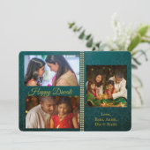 緑の金ゴールドDiwali写真グリーティパーソナライズされたングカード シーズンカード (スタンド正面)