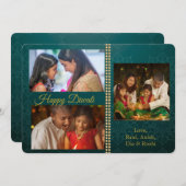 緑の金ゴールドDiwali写真グリーティパーソナライズされたングカード シーズンカード (正面/裏面)
