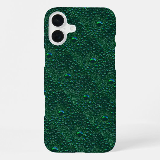 緑の金属上の水滴 iPhoneケース (裏面)