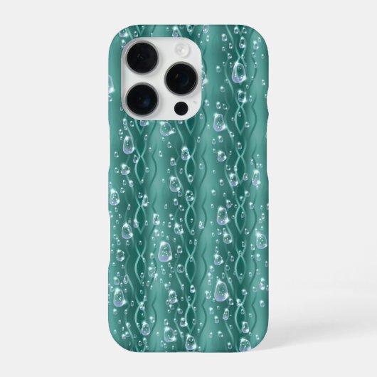 緑の金属上の雨滴 iPhoneケース (裏面)