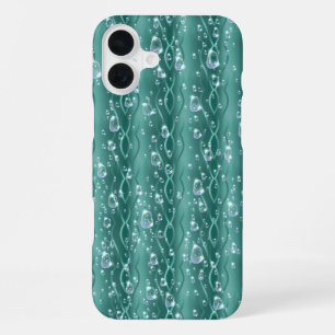 緑の金属上の雨滴 iPhone 16 PLUSケース