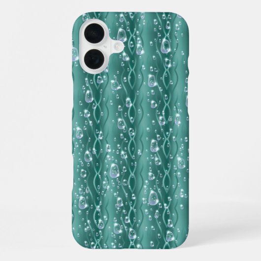 緑の金属上の雨滴 iPhoneケース (裏面)