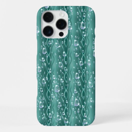 緑の金属上の雨滴 iPhoneケース (裏面)