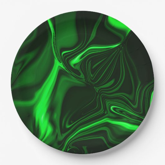 緑の金属、深い暗い曲線または起伏 ペーパープレート (正面)