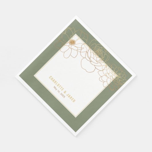 緑の金箔金ゴールドの花 スタンダードランチョンナプキン (角)