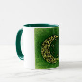 緑の金花の三日月形の月そして星 マグカップ (正面左)