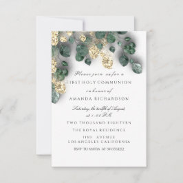 緑の金 白の最初の聖体拝領 十字架 招待状