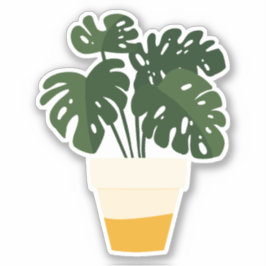 緑の鉢植えの観葉植物透明ステッカー シール
