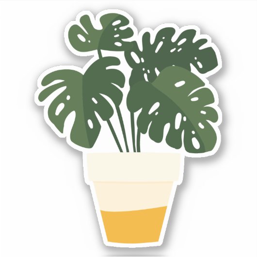 緑の鉢植えの観葉植物透明ステッカー シール (正面)