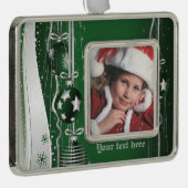 緑の銀のクリスマスボール、星と雪 シルバープレートフレームオーナメント (右)