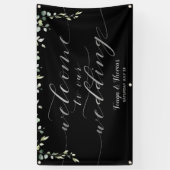 緑の銀書道ブラックウェルカム結婚ズ 横断幕 (縦)