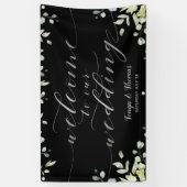 緑の銀書道ブラックウェルカム結婚ズ 横断幕 (縦)