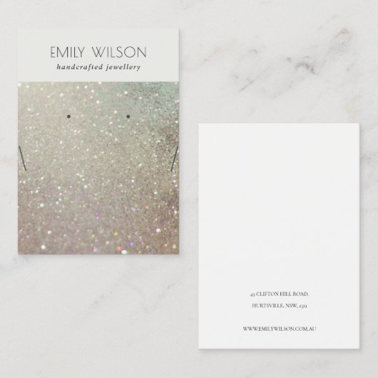 緑の銀色のきらめくイヤリングネックレスディスプレイ 名刺 (正面/裏面)