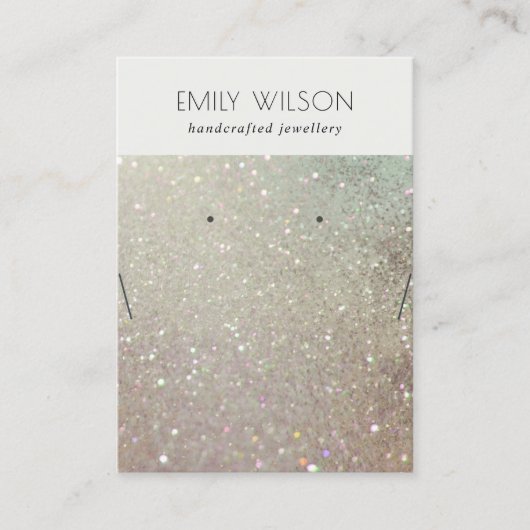 緑の銀色のきらめくイヤリングネックレスディスプレイ 名刺 (正面)