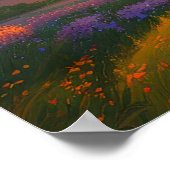 緑の銀行と美しい湖の燃えるような夕日 ポスター (角)