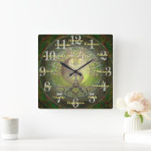 緑の陰陽と前向き単語 スクエア壁時計 (ホーム)