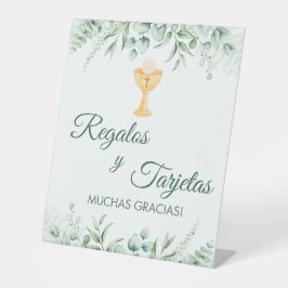 緑の離れスペインの第1コミュニオンテーブルテント 台座サイン