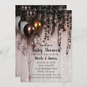 緑の離れバラ金ゴールドライト&アイビーベイビーシャワー 招待状 (正面/裏面)