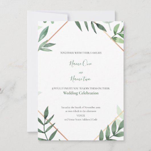 緑の離れフレーム結婚式招待状 招待状 (正面)