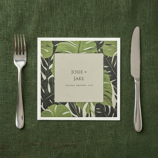 緑の離れモダンのはっきりしたジャングル結婚や スタンダードカクテルナプキン