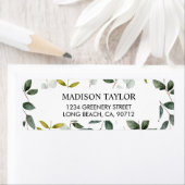 緑の離れ葉の水彩差出人住所 ラベル (インサイチュ)