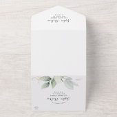 緑の離れ金ゴールドとすべての結婚式への招待 オールインワン招待状 (外側)