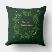 緑の離れ雪片メリークリスマス クッション (正面)