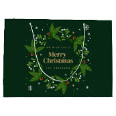緑の離れ雪片メリークリスマス ラージペーパーバッグ (裏面)