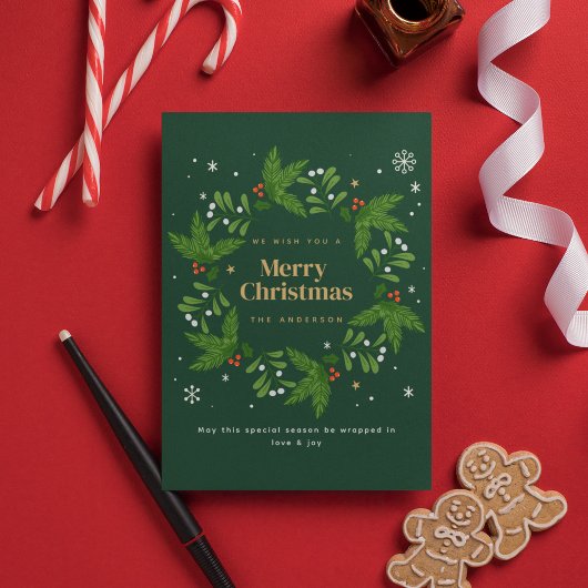 緑の離れ雪片メリークリスマス 招待状