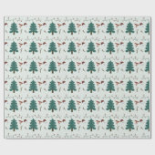 緑の雪だるまとクリスマスツリークリスマス ラッピングペーパー (フラット)