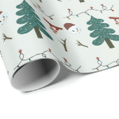 緑の雪だるまとクリスマスツリークリスマス ラッピングペーパー (ロールコーナー)