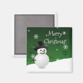 緑の雪だるま冬の風景クリスマスマグネット マグネット (正面/裏面)