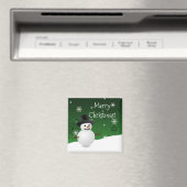 緑の雪だるま冬の風景クリスマスマグネット マグネット (インサイチュ (食洗機))