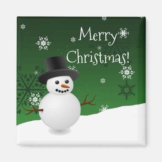 緑の雪だるま冬の風景クリスマスマグネット マグネット (正面)