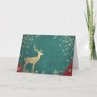 緑の雪の上の金箔トナカイ カード