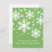 緑の雪の結晶と星の日付はがきを保存 案内ポストカード (正面/裏面)