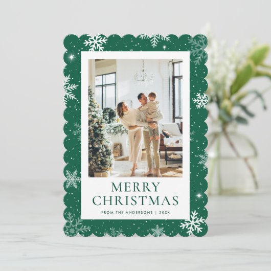 緑の雪メリークリスマススノーフレーク写真 シーズンカード (スタンド正面)