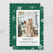 緑の雪メリークリスマススノーフレーク写真 シーズンカード (正面/裏面)