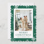 緑の雪メリークリスマススノーフレーク写真 シーズンカード (正面)