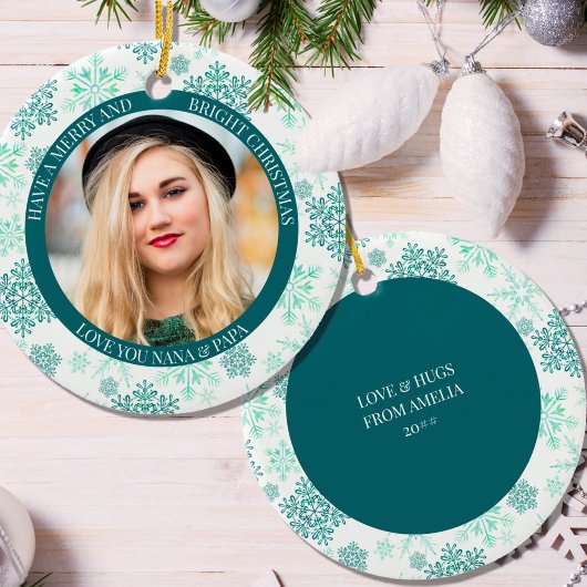 緑の雪メリー片の明るくクリスマスの写真 セラミックオーナメント