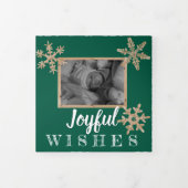 緑の雪モダン片フェスティバル3フォト 三つ折りクリスマスカード (カバー)